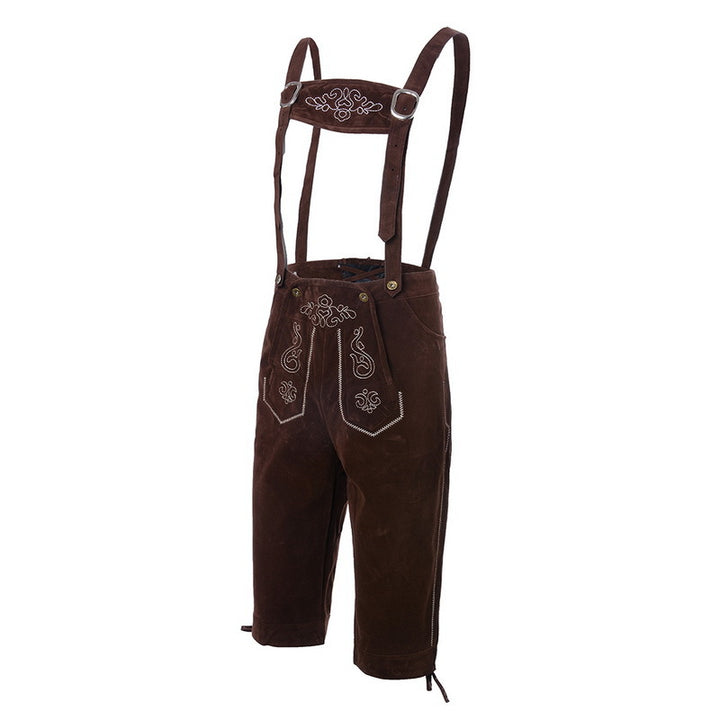 Herren nan traditionelle Wildleder Lederhose mit bestickten Trägern und Kniebund Drune