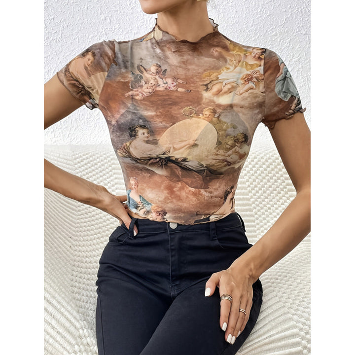 Damen Kurzarmshirt mit kunstvollem Print und modischem Schnitt Drune