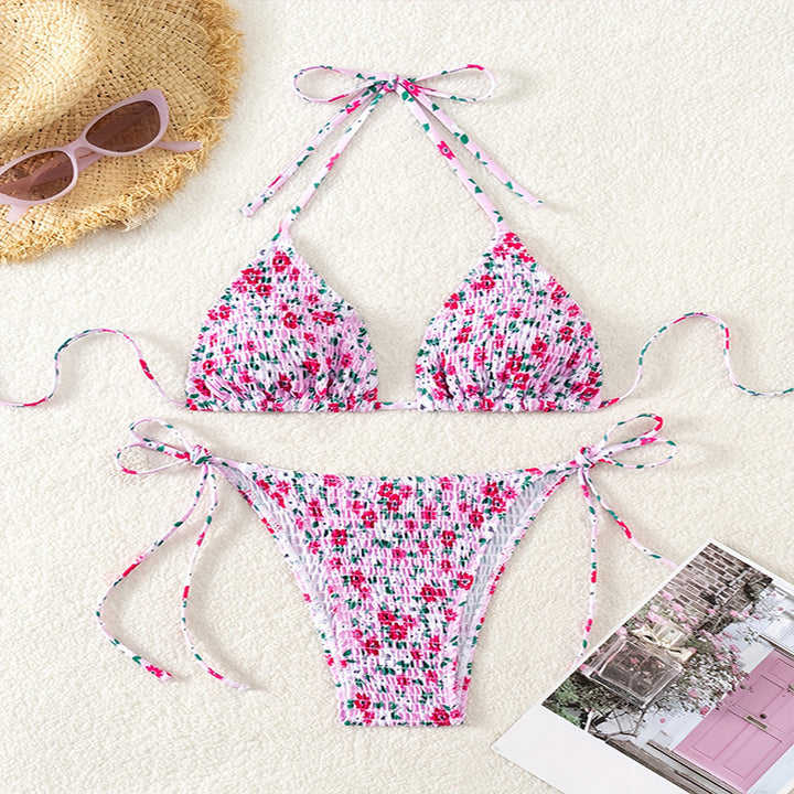 Damen Triangel-Bikini mit floralem Rüschenmuster Drune
