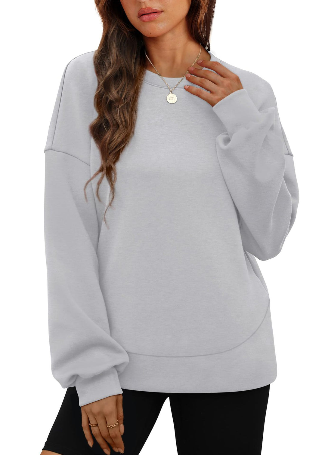 Damen nan lässiges Oversize Rundhals-Sweatshirt mit überschnittener Schulter gerundetem Saum und weichem Innenfutter Drune
