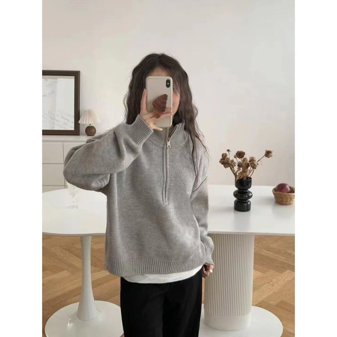 Damen modischer Pullover mit halbem Reißverschluss Drune