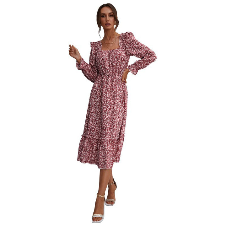 Damen romantisches Maxikleid mit Rüschendetails und floralen Mustern Drune