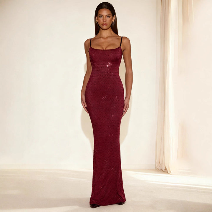 Damen Glamouröses Paillettenkleid mit Spaghettiträgern und figurbetontem Schnitt Drune