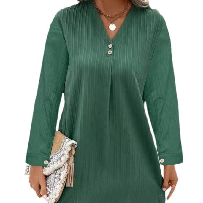Damen V-Ausschnitt Bluse mit feinen Streifen und Knopfdetails Drune