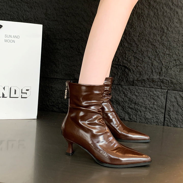 Damen elegante Stiefeletten mit spitzem Zehenbereich und lässigem Schlupfdesign Drune