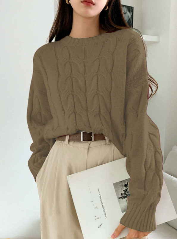 Damen Grobstrickpullover mit Zopfmuster und weitem Schnitt Drune