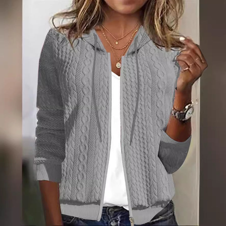 Damen Strickjacke mit feinem Zopfmuster und Kapuze Drune