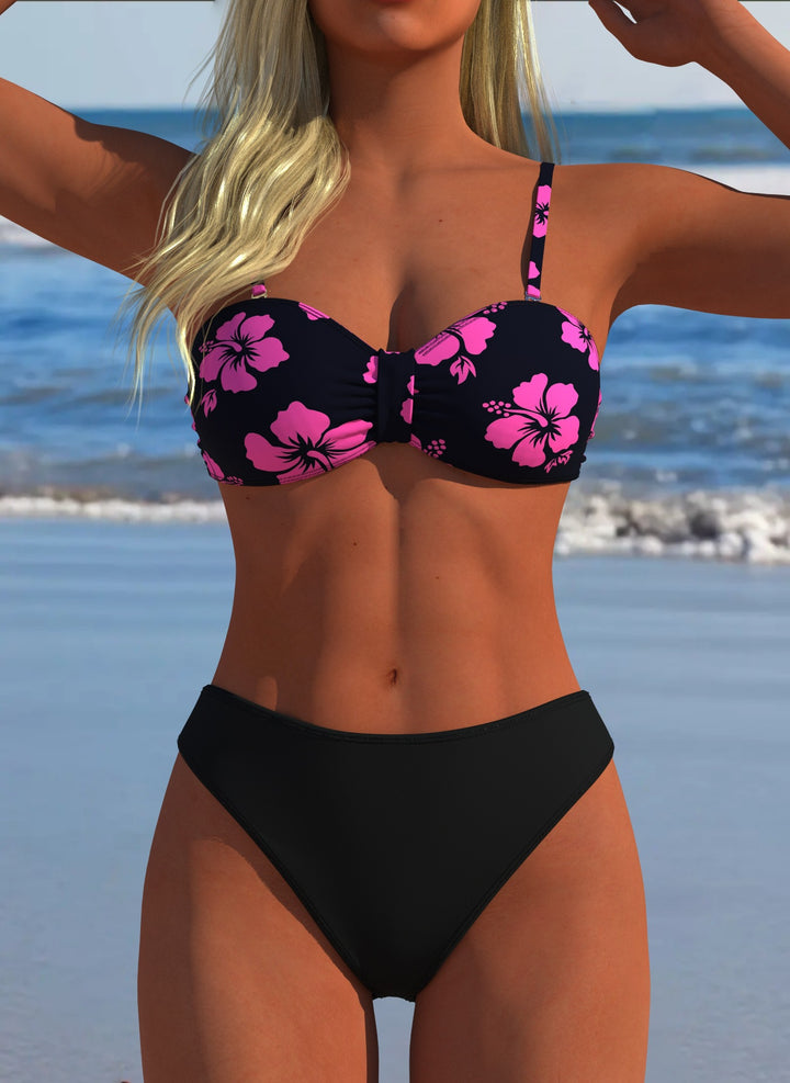 Damen Bikini-Set mit floralem Balconette-Oberteil und hoch geschnittenem Höschen Drune
