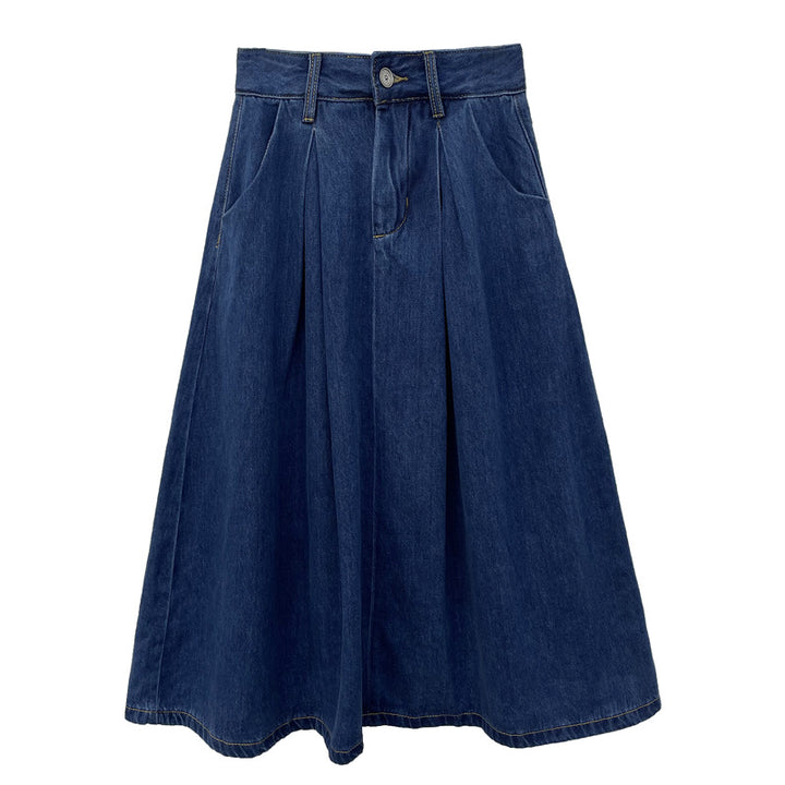 Damen Langer Jeansrock mit Falten und seitlichen Taschen Drune
