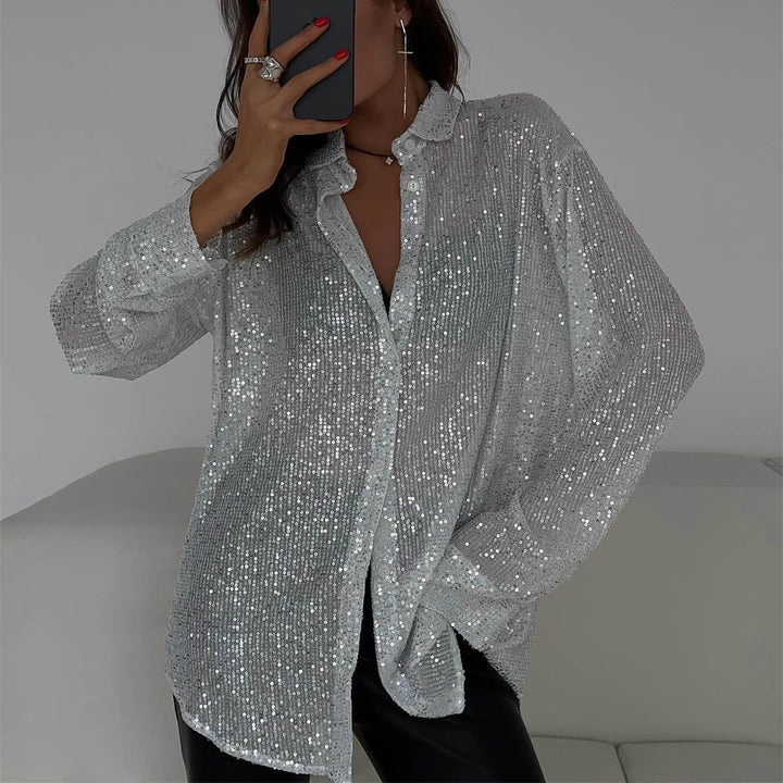 Damen Glitzernde Bluse mit schimmernder Textur und lässigem Schnitt Drune