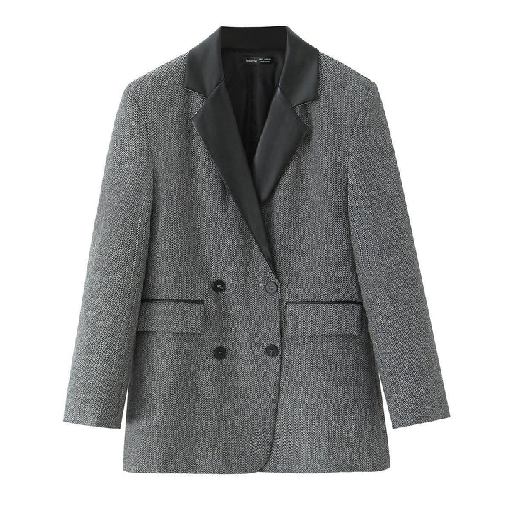 Damen modischer Blazer mit elegantem Houndstooth-Muster und weichem Kragen Drune