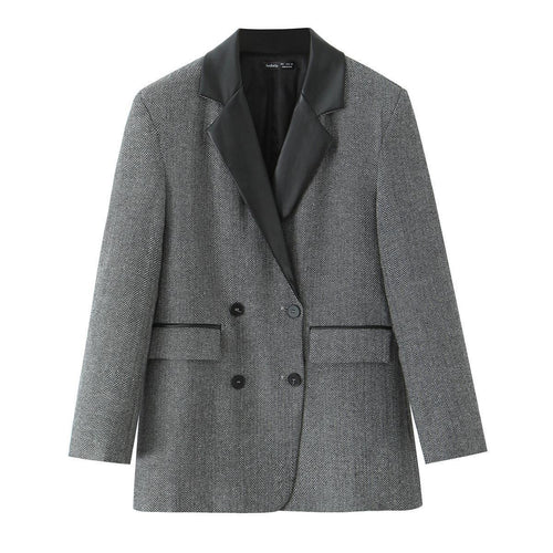 Damen modischer Blazer mit elegantem Houndstooth-Muster und weichem Kragen Drune