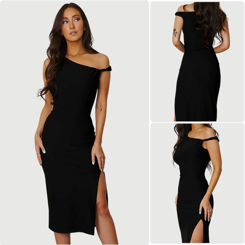 Damen Cut-Out Maxikleid mit asymmetrischem Design und schickem Beinschlitz Drune