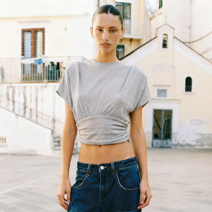 Damen Crop-Top mit modischen Rüschendetails und strukturiertem Design Drune
