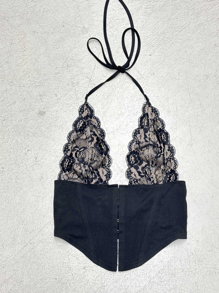Damen Spitzen-Corsage mit tiefem V-Ausschnitt und modernen Rüschendetails Drune