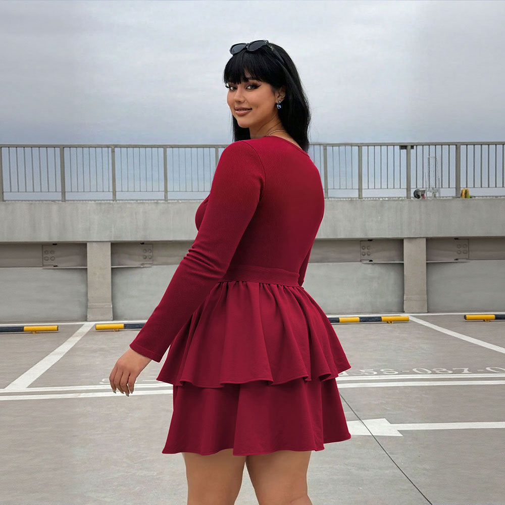 Damen Minikleid mit quadratischem Ausschnitt und rüschenbetontem Taillenband Drune