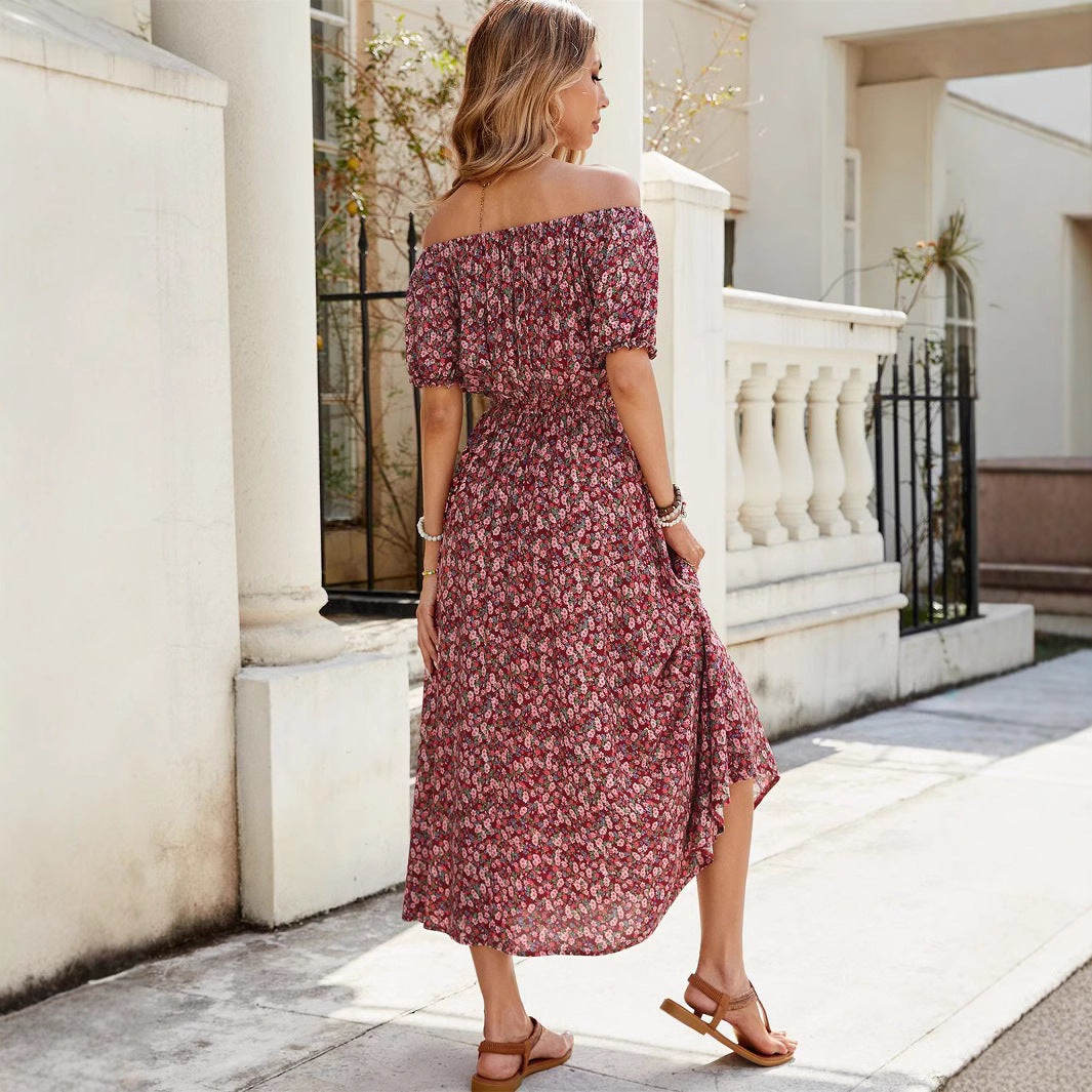 Damen luftiges Midikleid mit Puffärmeln und floralem Muster Drune