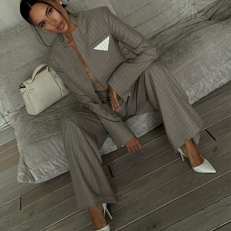 Damen modisches cropped Blazer-Ensemble mit weitem Hosen Drune