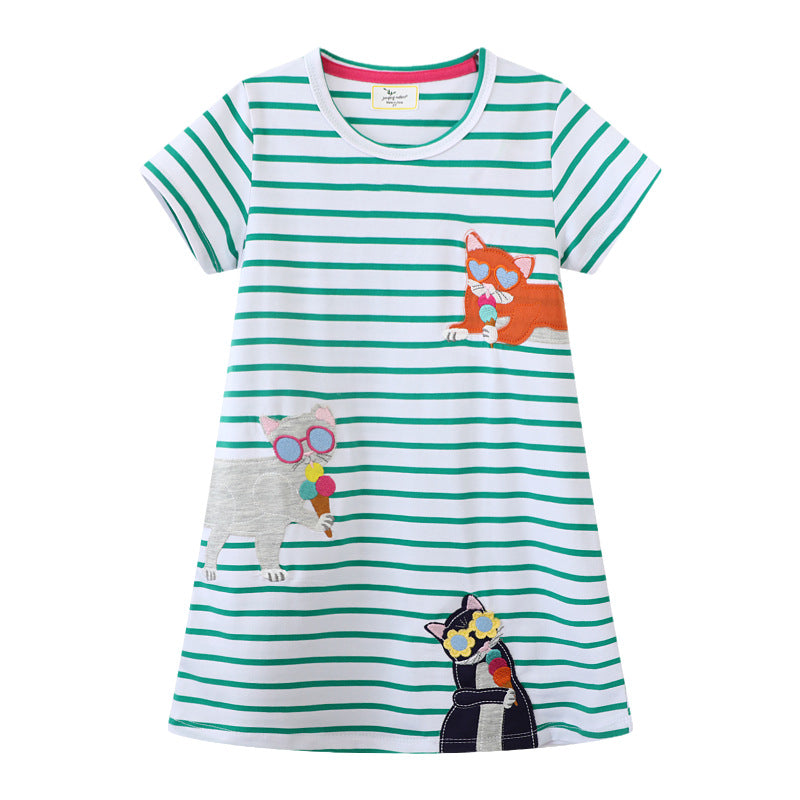 Mädchen T-Shirt Kleid mit süßen Katzenmotiven Drune