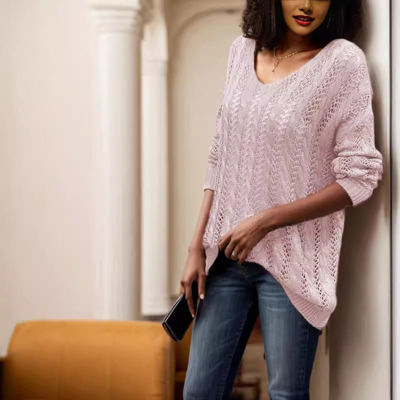 Damen Strickpullover mit luftiger Häkeloptik und weitem Schnitt Drune