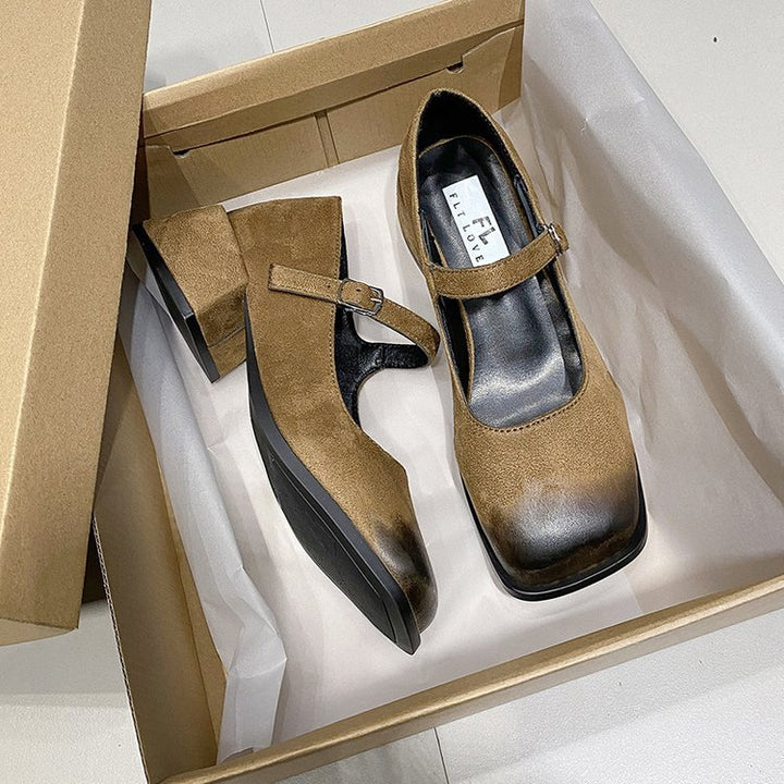 Damen klassische Mary Jane Schuhe mit verstellbarem Riemen und blockiertem Absatz Drune