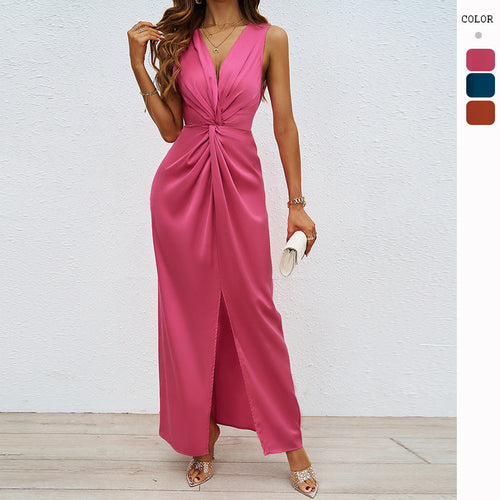 Damen Elegantes Abendkleid mit tiefem V-Ausschnitt und raffinierten Drapierungen Drune