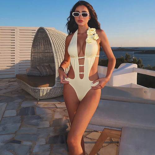 Damen Eleganter Badeanzug mit herausragendem Cut-Out-Design und floralem Akzent Drune