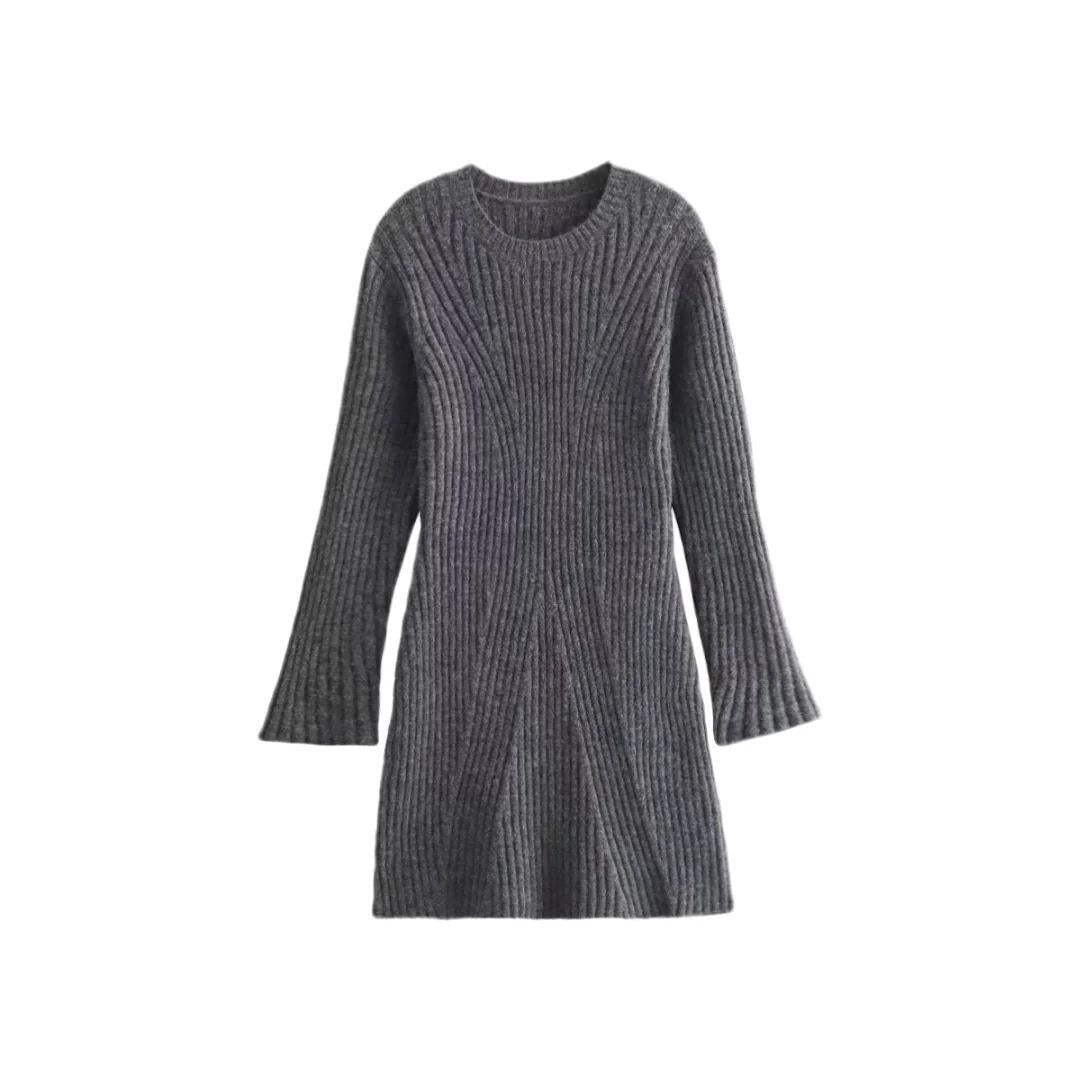 Damen Strickkleid mit modischem Rippenmuster und weit ausgestellten Ärmeln Drune