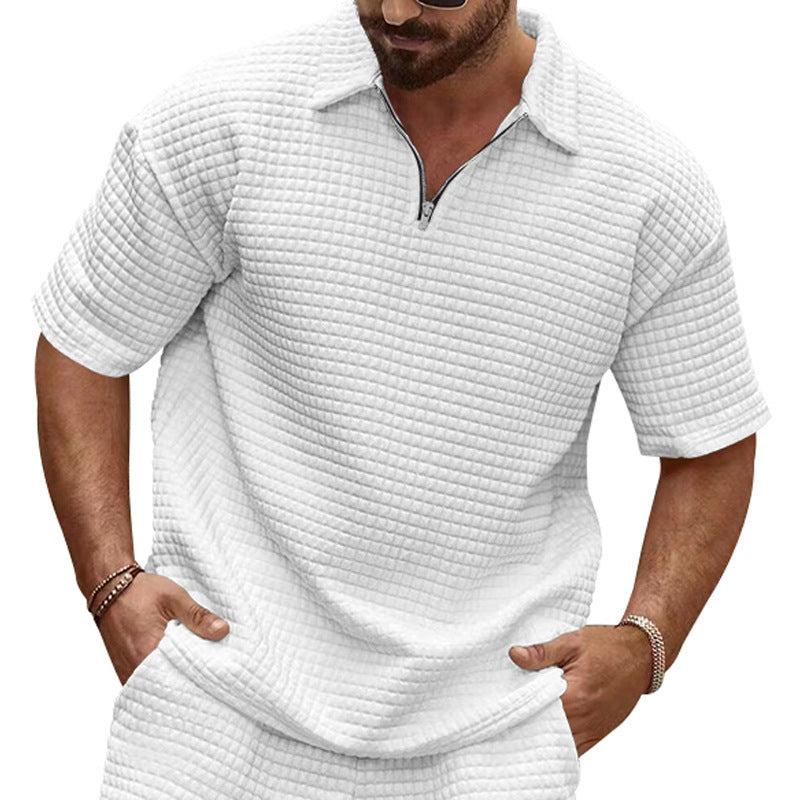 Herren Kurzarm-Polohemd mit halber Reißverschlussstruktur und luftiger Textur Drune