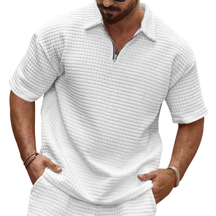 Herren Kurzarm-Polohemd mit halber Reißverschlussstruktur und luftiger Textur Drune