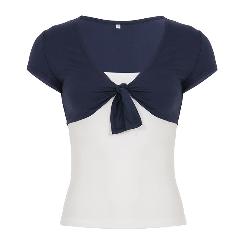 Damen Crop-Top mit verspieltem Knoten und ärmellosem Design Drune