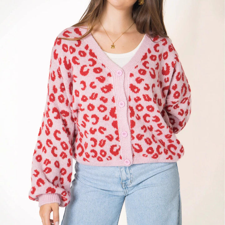 Damen lässiger Strickcardigan mit elegantem Leopardenmuster Drune