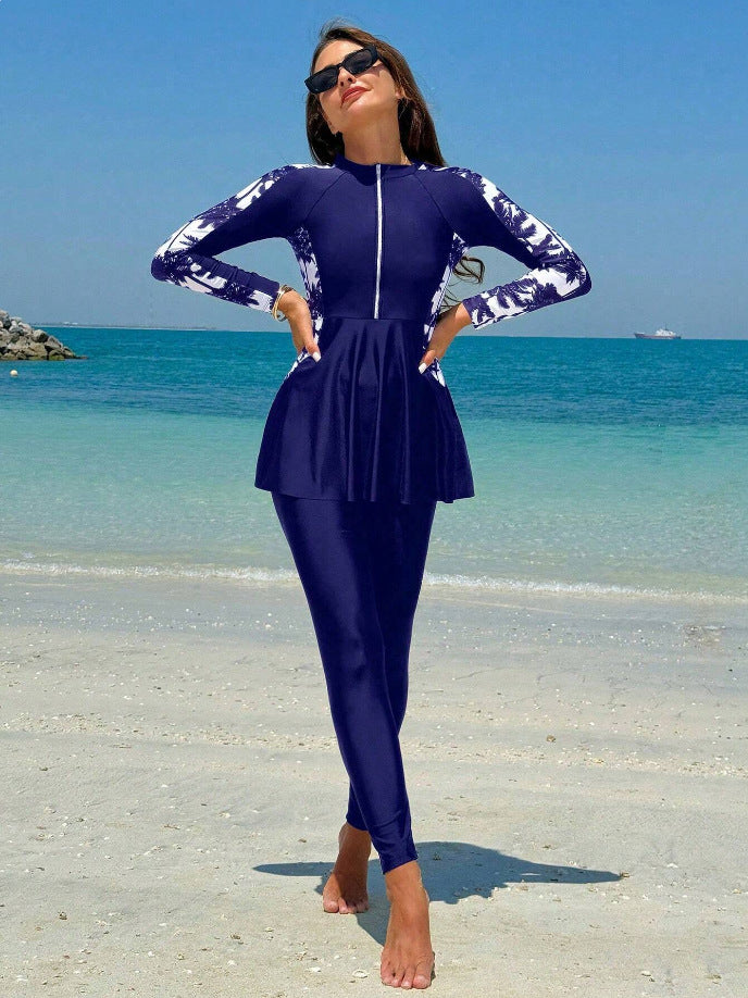 Damen Modischer UV-Schutz Surfanzug mit Peplum-Design Drune