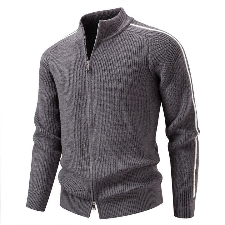 Herren nan Reißverschluss-Strickjacke mit Stehkragen, strukturierter Rippenoptik und kontraststreifen Drune
