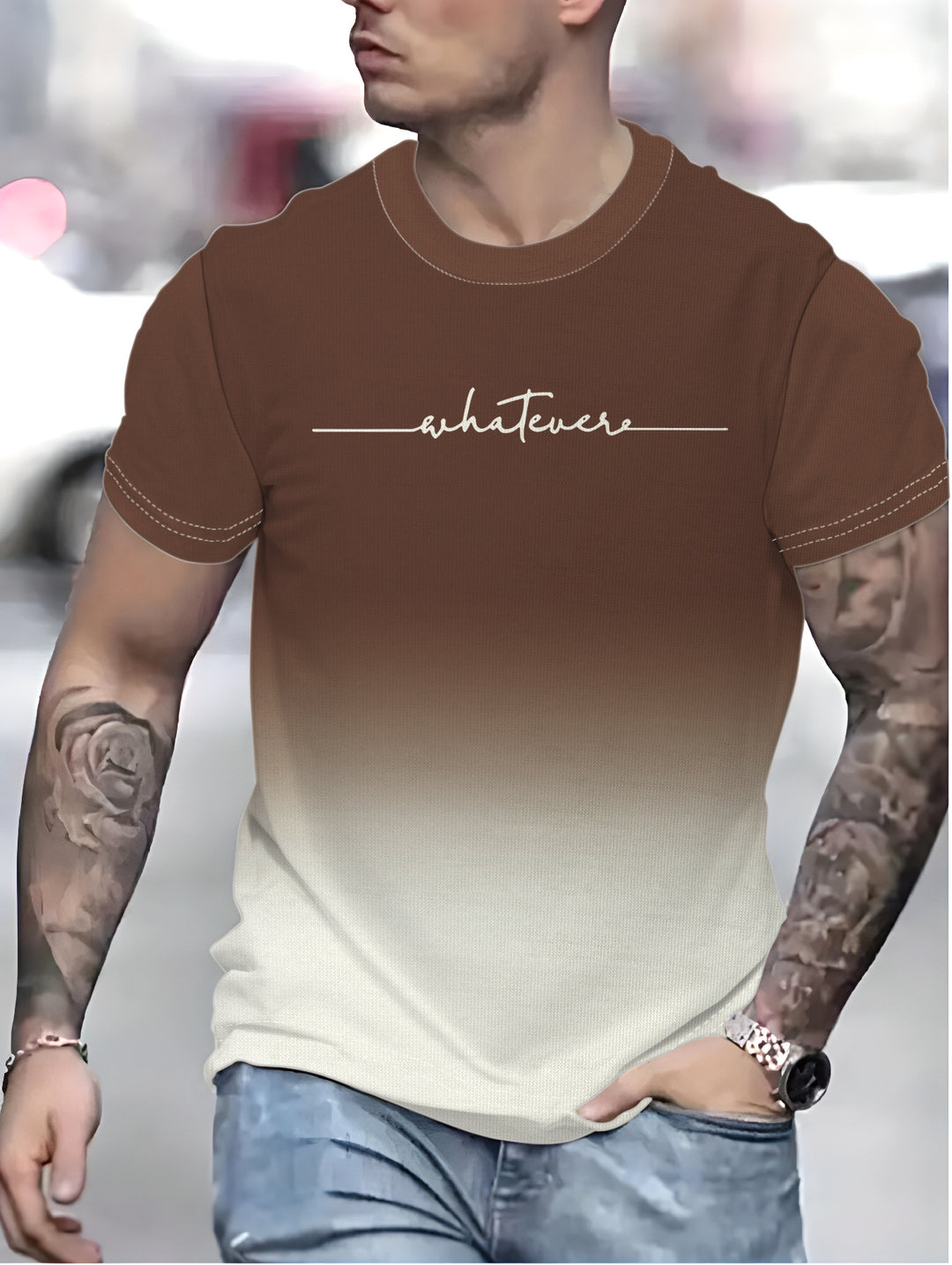 Herren T-Shirt mit kreativem Schriftzug und modernem Farbverlauf Drune