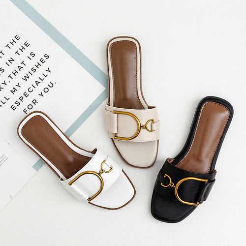 Damen Elegante Slides mit luxuriösem goldenen Akzent und bequemem Fußbett Drune