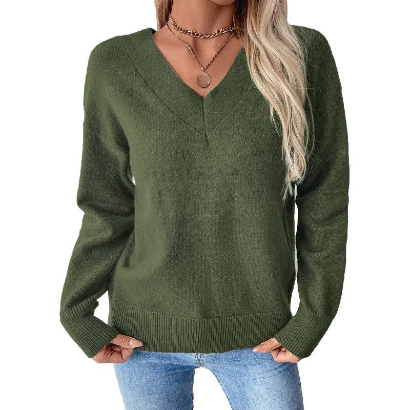 Damen gemütlicher V-Ausschnitt Pullover mit drei Viertel Ärmeln und lässigem Schnitt Drune