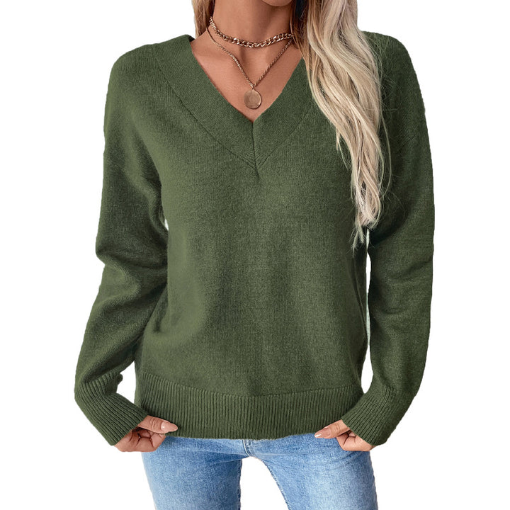 Damen gemütlicher V-Ausschnitt Pullover mit drei Viertel Ärmeln und lässigem Schnitt Drune