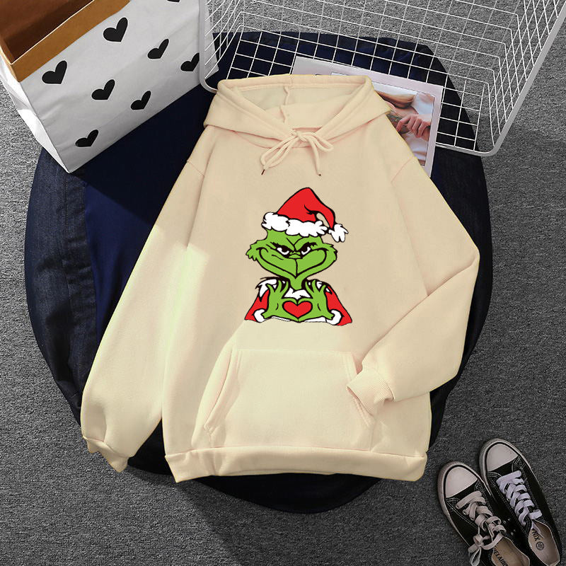 Damen Komfortabler Kapuzenpullover mit Grinch-Motiv Drune