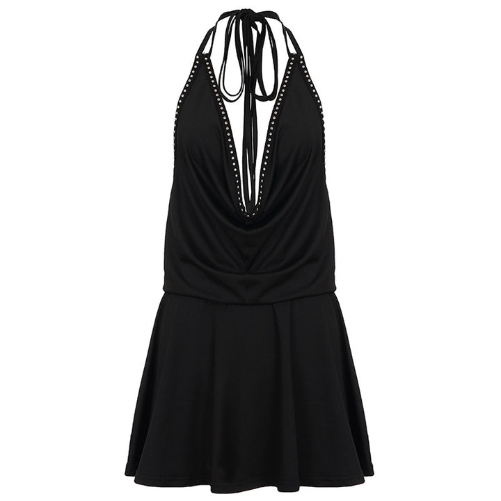 Damen Schwimmlatzkleid mit tiefem V-Ausschnitt und verspieltem Saum Drune