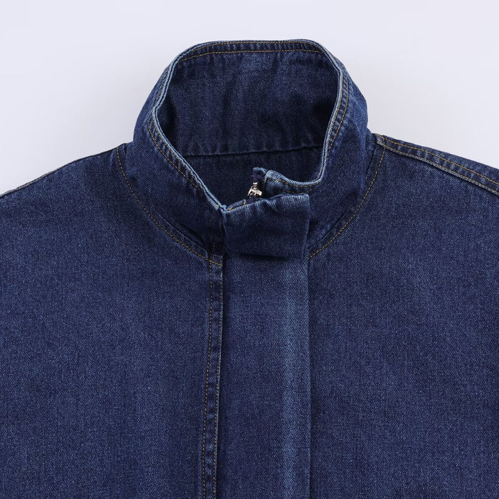 Damen lässige Denimjacke mit hohem Kragen und weitem Schnitt Drune