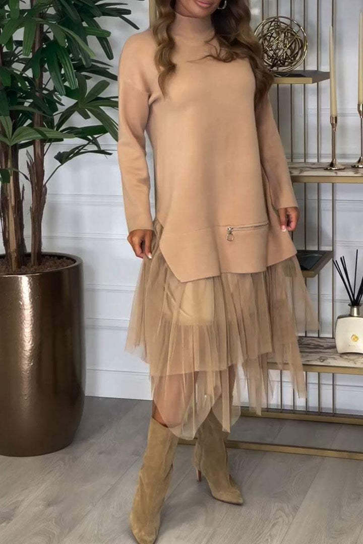 Damen Hoodie-Kleid mit Tüllokante Drune