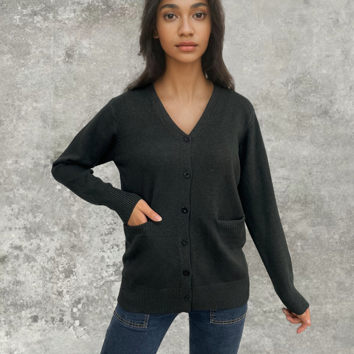 Damen Strickjacke mit feinem Rippenmuster und praktischen Taschen Drune