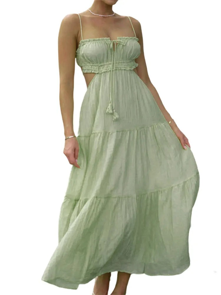 Damen luftiges Maxikleid mit Rüschendetails und verstellbarem Taillenband Drune