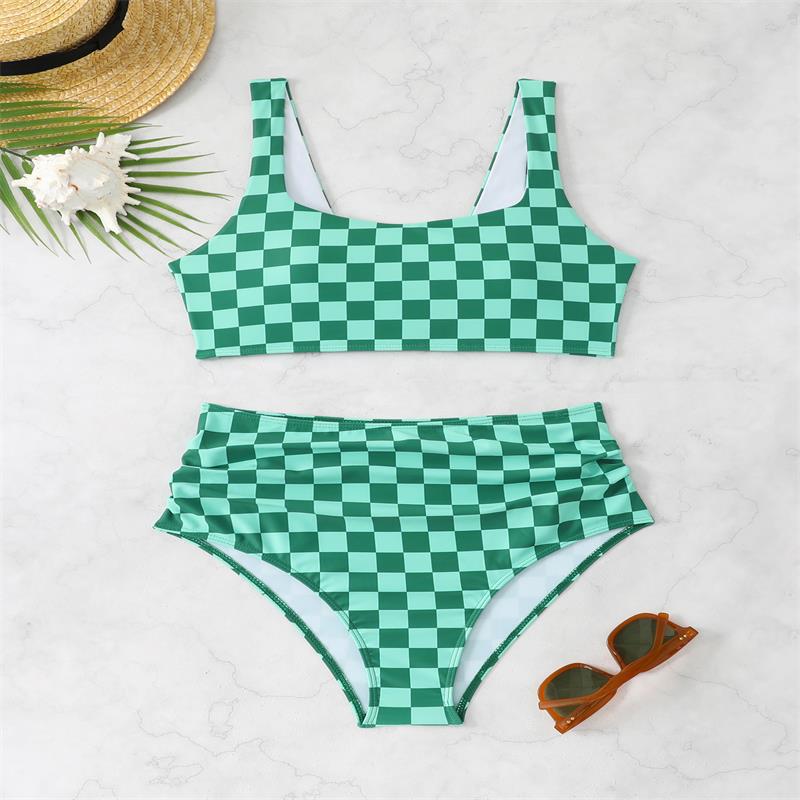 Damen Bikini-Set mit modischem Karomuster und hohem Taillenschnitt Drune