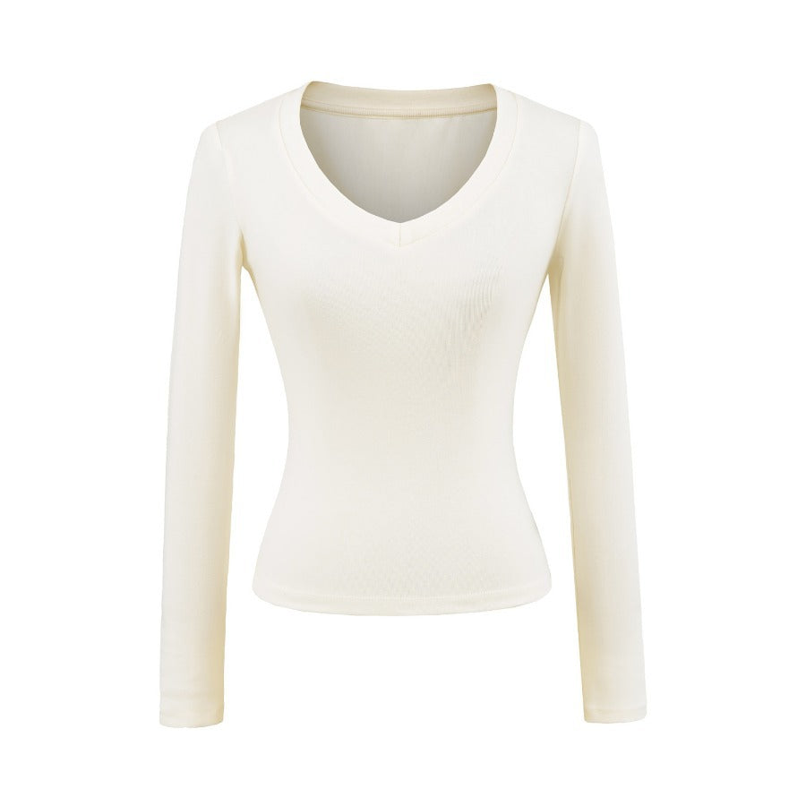Damen Langarmshirt mit V-Ausschnitt und figurbetonendem Schnitt Drune
