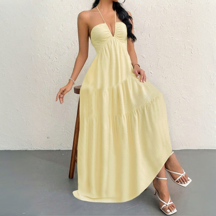 Damen Maxikleid mit tiefem V-Ausschnitt und Volants Drune