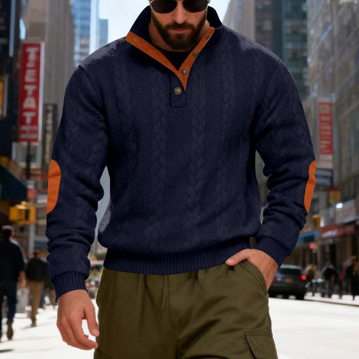 Herren gestrickter Pullover mit Kontrastdetails und modernem Knopfverschluss Drune
