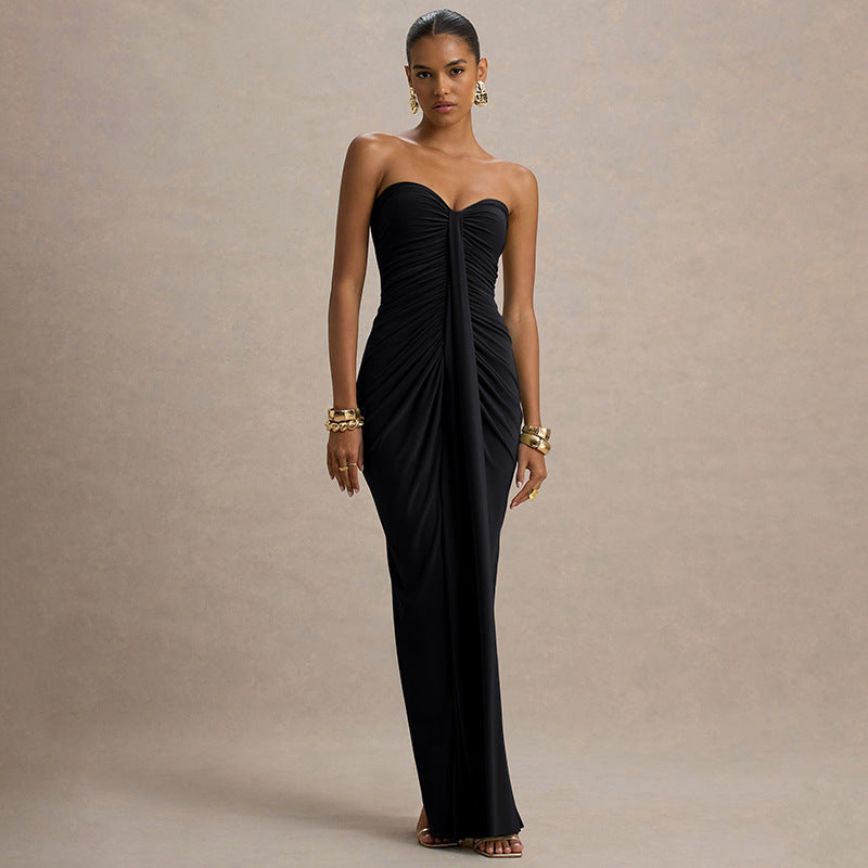 Damen Elegantes und figurbetontes Maxikleid mit Raffungen Drune