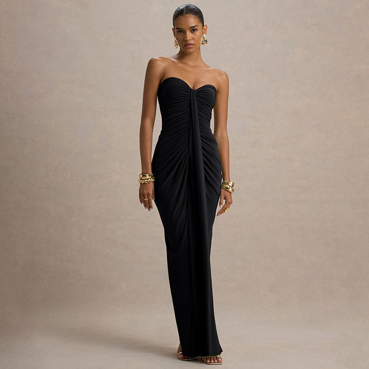 Damen Elegantes und figurbetontes Maxikleid mit Raffungen Drune